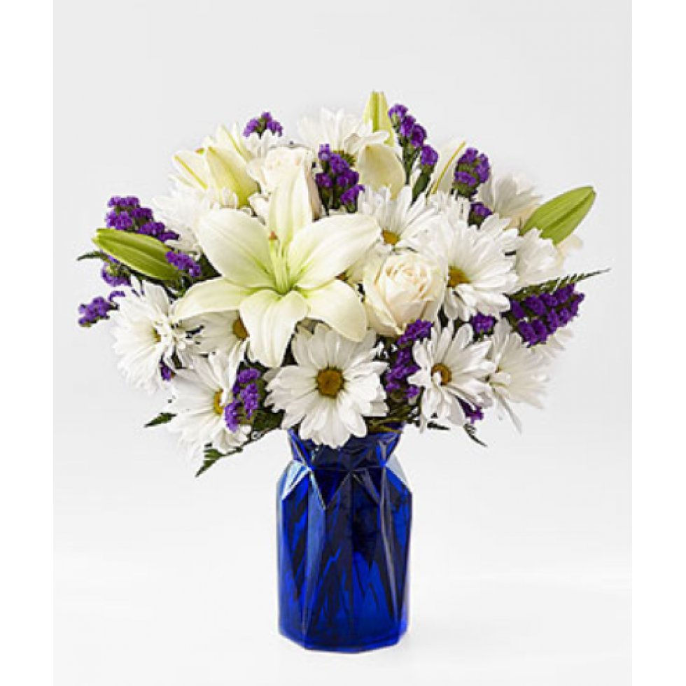 Bouquet de fleurs for men - Bleu et blanc - Fleuriste la Diva in Laval